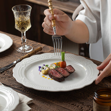 Embossed French Style Ceramic Dinner Plate – 2025 High-end Western Breakfast Dish