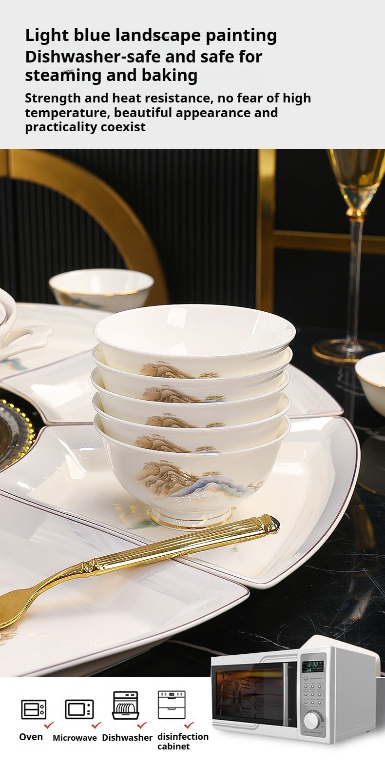 Jingdezhen Ceramic Custom New Year Reunion Platter Set Bowl Household Bowlware Tableware Set New Year's Eve Dinner Bowl Plate