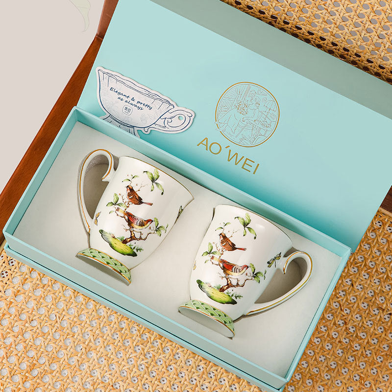 Jingdezhen Ceramic Coffee Cup & Saucer Set – High-end Wedding Gift Box Mugs