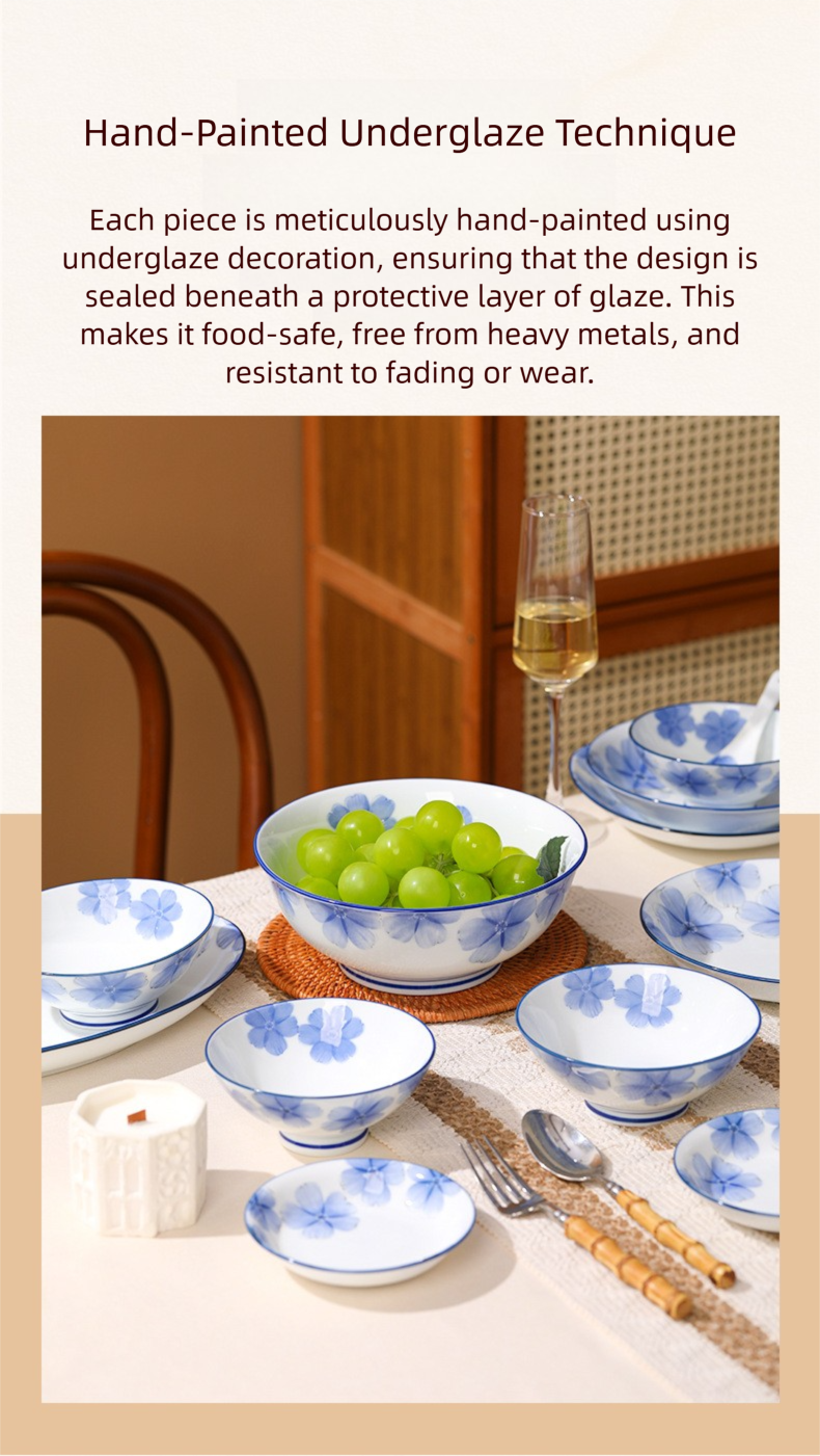 Jingdezhen Underglaze Ceramic Bowl and Plate Set 2025 New Household Tableware Bowl Dish Rice Bowl Vegetable Plate Soup Bowl