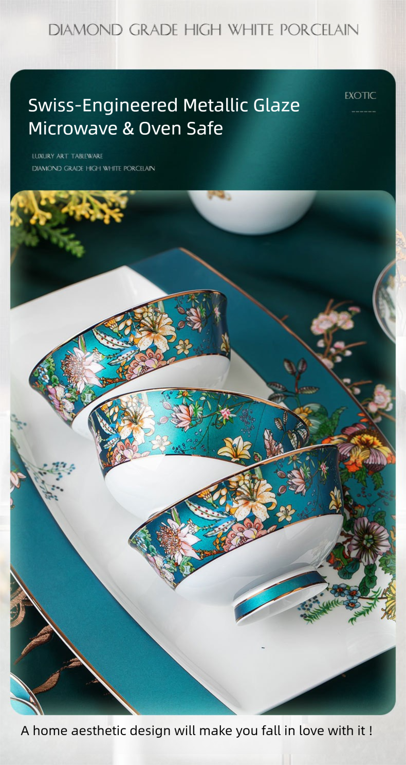Jingdezhen Bone China Tableware Set Custom Chinese Style Flower and Bird Bowl and Plate Set High Aesthetic Housewarming Gift Set