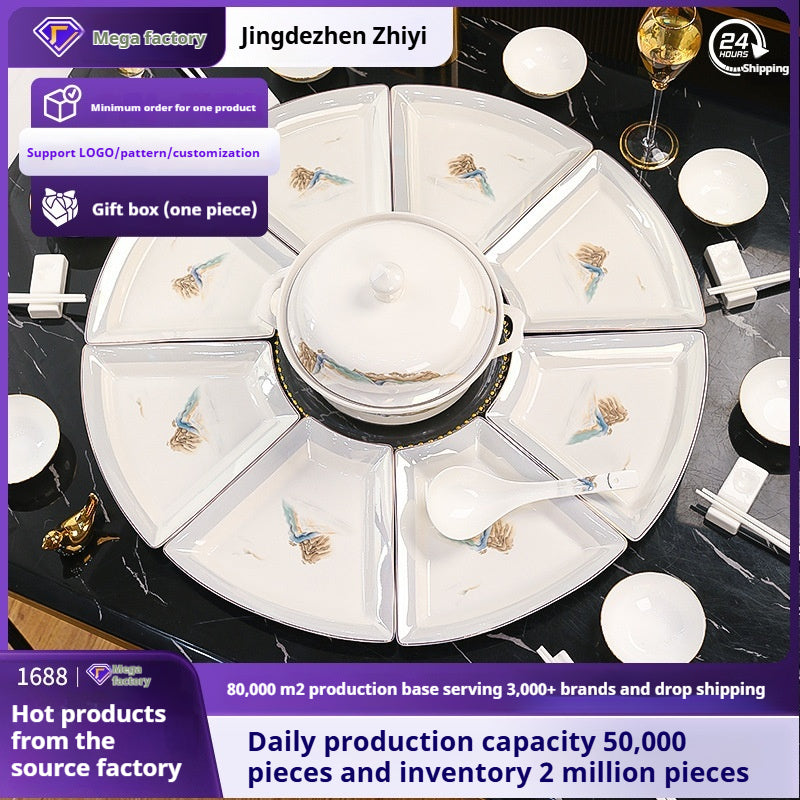 Jingdezhen Ceramic Custom New Year Reunion Platter Set Bowl Household Bowlware Tableware Set New Year's Eve Dinner Bowl Plate