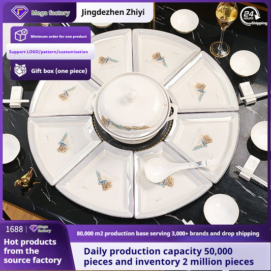 Jingdezhen Ceramic Custom New Year Reunion Platter Set Bowl Household Bowlware Tableware Set New Year's Eve Dinner Bowl Plate