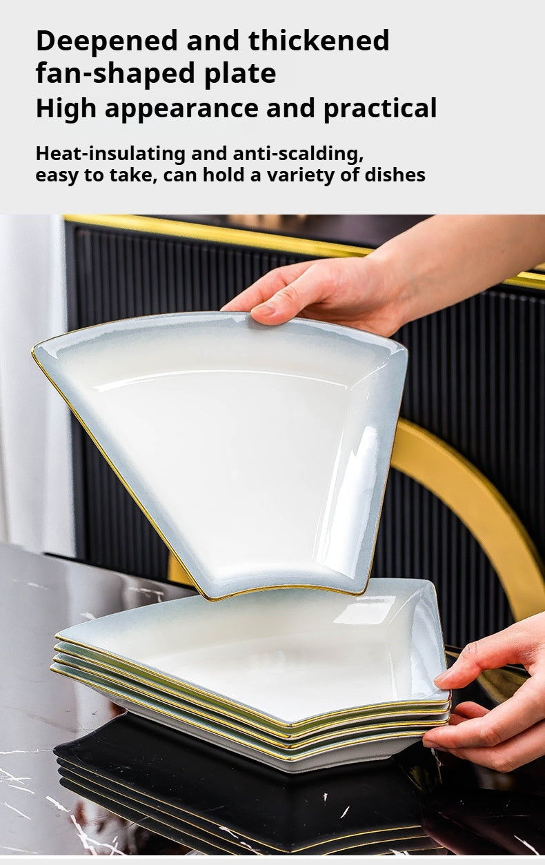 Jingdezhen Ceramic Tableware Custom Plates Dish Plates Household Reunion Platter Tableware Set Fan-Shaped Plates Bowls Dishes Set