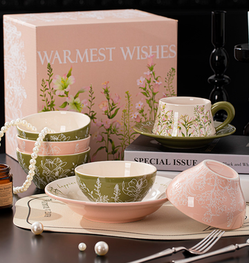🌷Elegant Floral Ceramic Dinnerware Set – A Heartwarming Christmas Gift | Warmest Wishes Collection💕