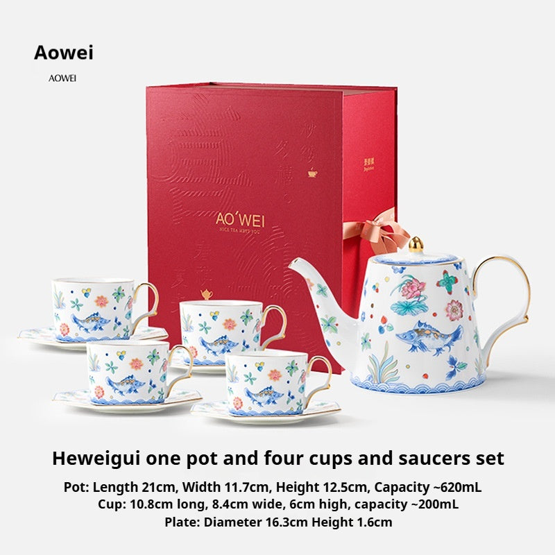 Jingdezhen Ceramic Custom Cup Saucer Teapot Teacup Afternoon Tea Set Housewarming Gift Coffee Cup Set Gift Box