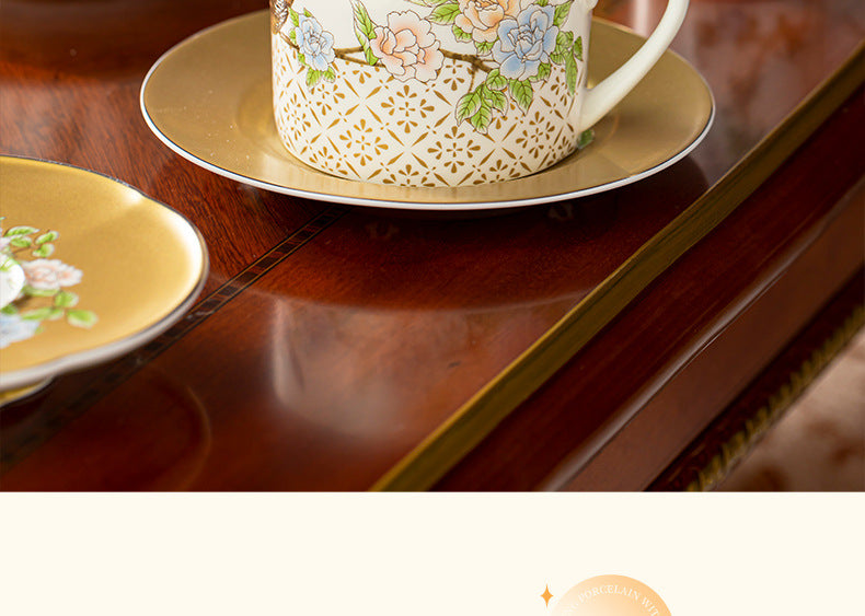 Qinsehe Ming Bone China Light Luxury Ceramic High-end Afternoon Tea Coffee Cup Set with Cup Saucer Wholesale Gift