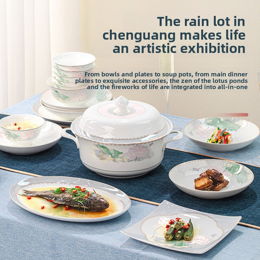 Jingdezhen Ceramic Tableware Set Bowl Household New Chinese Style Housewarming Gift Bowl Plate Dish Set Household