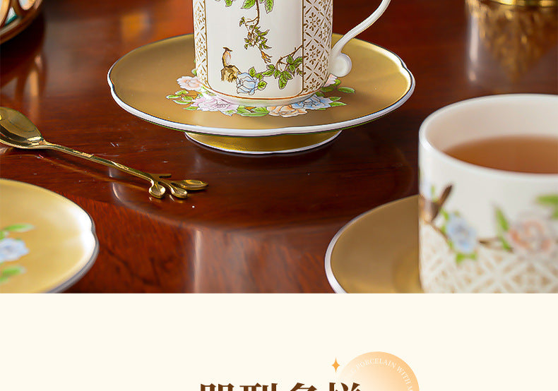 Qinsehe Ming Bone China Light Luxury Ceramic High-end Afternoon Tea Coffee Cup Set with Cup Saucer Wholesale Gift