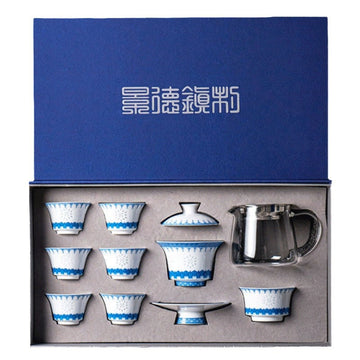 Jingdezhen Blue & White Tea Set – Custom Gaiwan & Teacup Gift Set for Business or Housewarming
