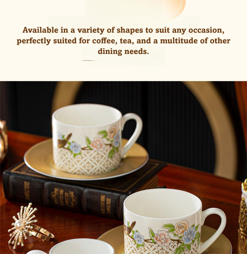 Qinsehe Ming Bone China Light Luxury Ceramic High-end Afternoon Tea Coffee Cup Set with Cup Saucer Wholesale Gift