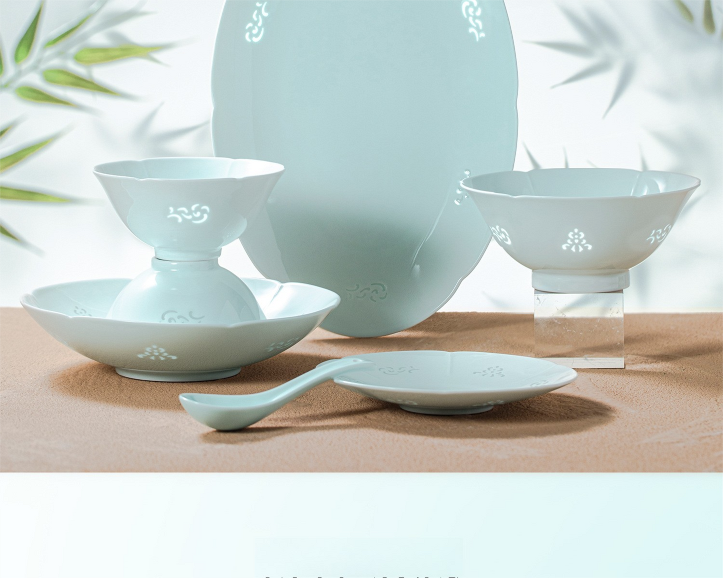 Jingdezhen Celadon Exquisite Tableware Custom Gift Set Light Luxury Chinese Style Bowl and Plate Set Household Ceramic Bowl and Plate Set
