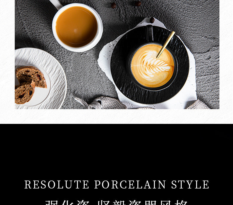 Nordic Black and White Ceramic Cup with Saucer Afternoon Tea Coffee Cup Latte Frosted Retro Stone Pattern Ceramic Cup Simple Tea Cup