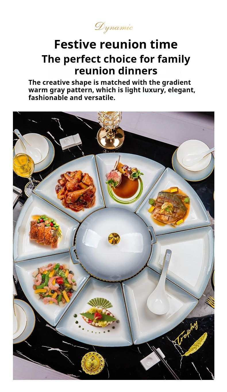 Jingdezhen Ceramic Tableware Custom Plates Dish Plates Household Reunion Platter Tableware Set Fan-Shaped Plates Bowls Dishes Set