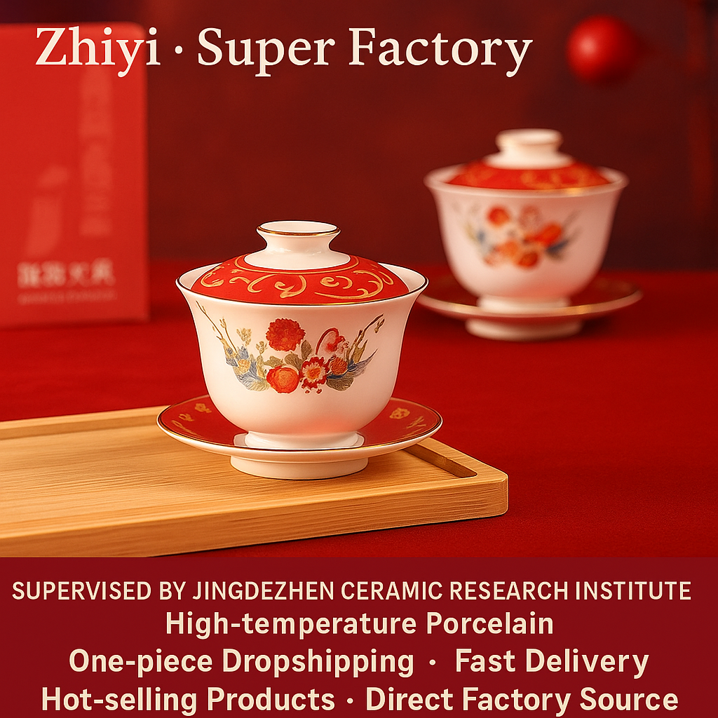 Wedding Tea Cup Set – Red Gaiwan with Bowls & Chopsticks Newlywed Gift Box