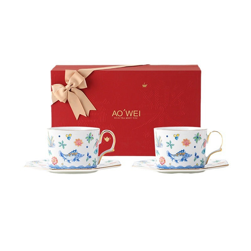 Jingdezhen Porcelain Coffee Cup & Saucer Set – High-end Ceramic Gift Box