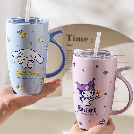 Ceramic Mug Couple Ceramic Cup Large Capacity Straw Cup Office High-Value Home Water Cup Girl's Gift