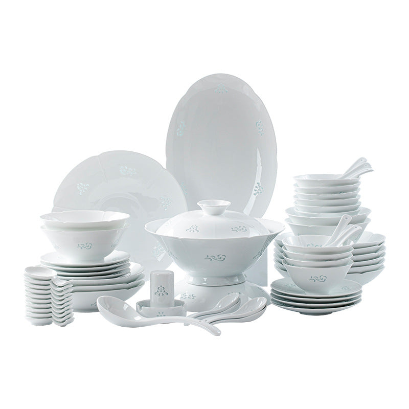 Jingdezhen Celadon Exquisite Tableware Custom Gift Set Light Luxury Chinese Style Bowl and Plate Set Household Ceramic Bowl and Plate Set