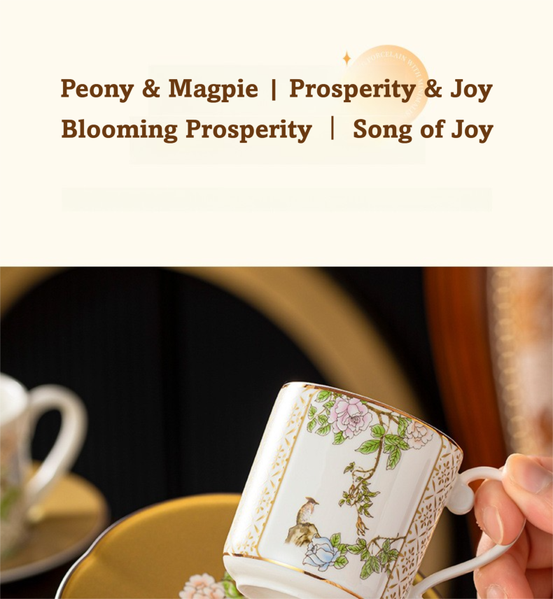Qinsehe Ming Bone China Light Luxury Ceramic High-end Afternoon Tea Coffee Cup Set with Cup Saucer Wholesale Gift