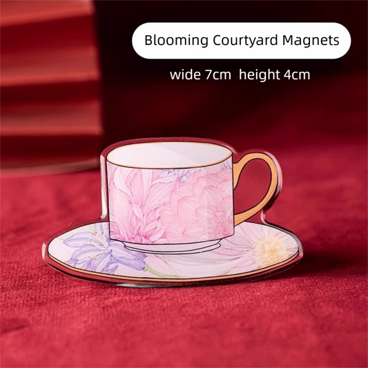 In Stock Jingdezhen Coffee Cup Saucer Refrigerator Magnet National Trend Cultural Creative Refrigerator Magnet Company Daily Gift New Wedding Souvenir