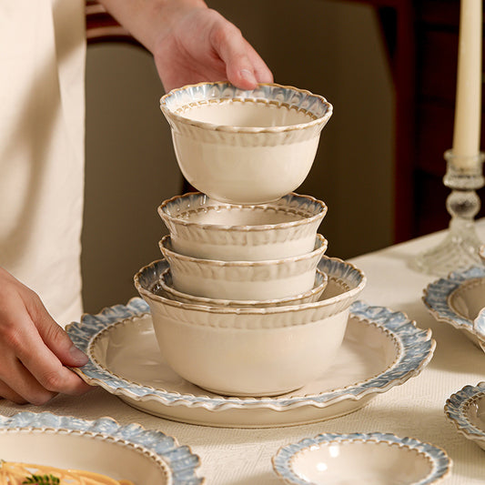 French Retro Ceramic Tableware Gift Set Bowls and Plates Home Luxury High-End Housewarming Bowls Plates Chopsticks Soup Bowls