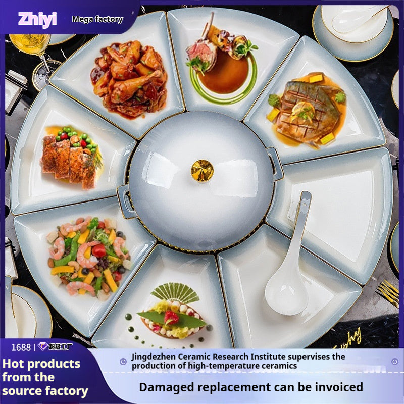 Jingdezhen Ceramic Tableware Custom Plates Dish Plates Household Reunion Platter Tableware Set Fan-Shaped Plates Bowls Dishes Set
