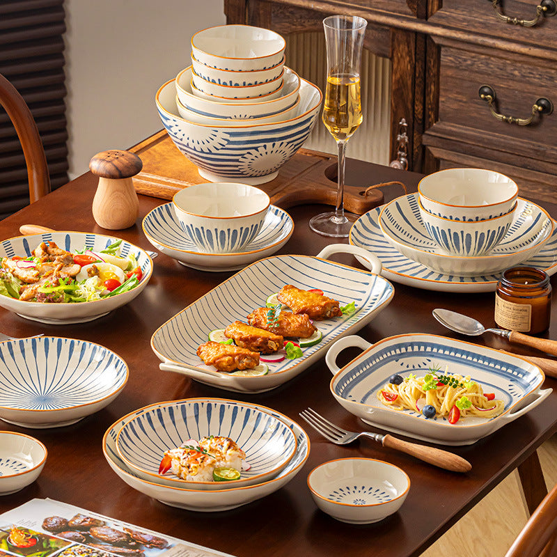 Minimalist Underglaze Ceramic Tableware Set – Elegant Rice Bowls & Deep Soup Plates