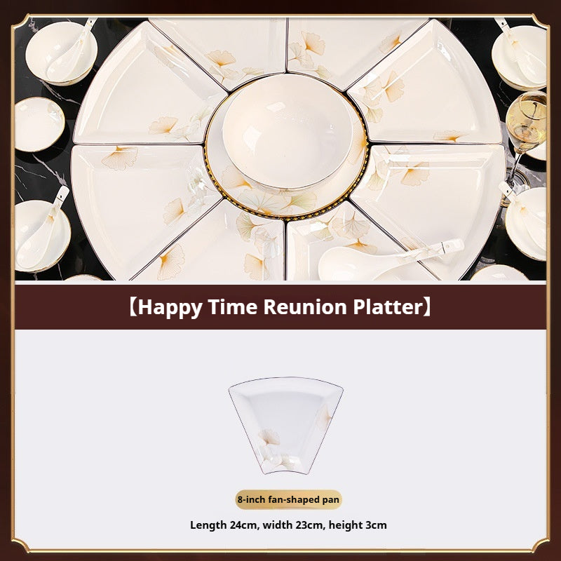 Jingdezhen Ceramic Custom New Year Reunion Platter Set Bowl Household Bowlware Tableware Set New Year's Eve Dinner Bowl Plate