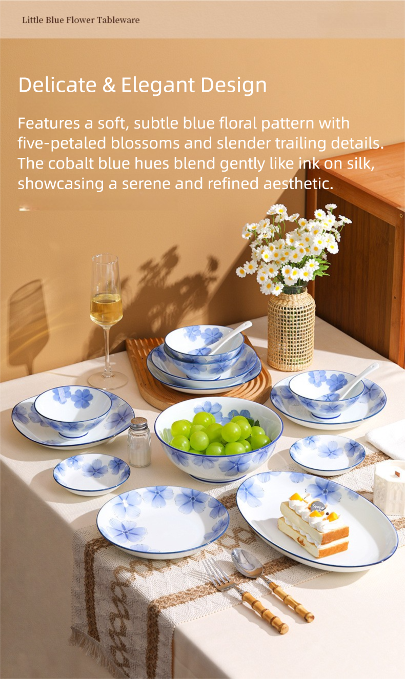Jingdezhen Underglaze Ceramic Bowl and Plate Set 2025 New Household Tableware Bowl Dish Rice Bowl Vegetable Plate Soup Bowl