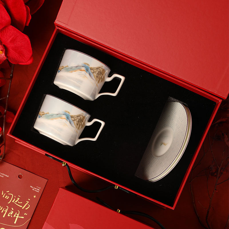 Jingdezhen Ceramic Coffee Cup Set Customized Afternoon Tea Gift High-Value Dragon Boat Festival Gift Wedding Favor