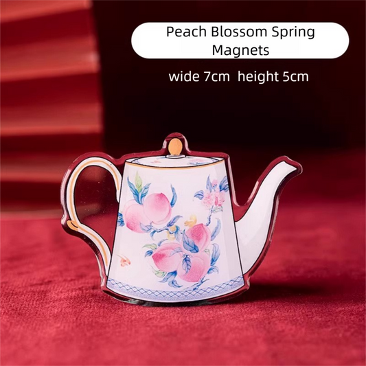 In Stock Jingdezhen Coffee Cup Saucer Refrigerator Magnet National Trend Cultural Creative Refrigerator Magnet Company Daily Gift New Wedding Souvenir