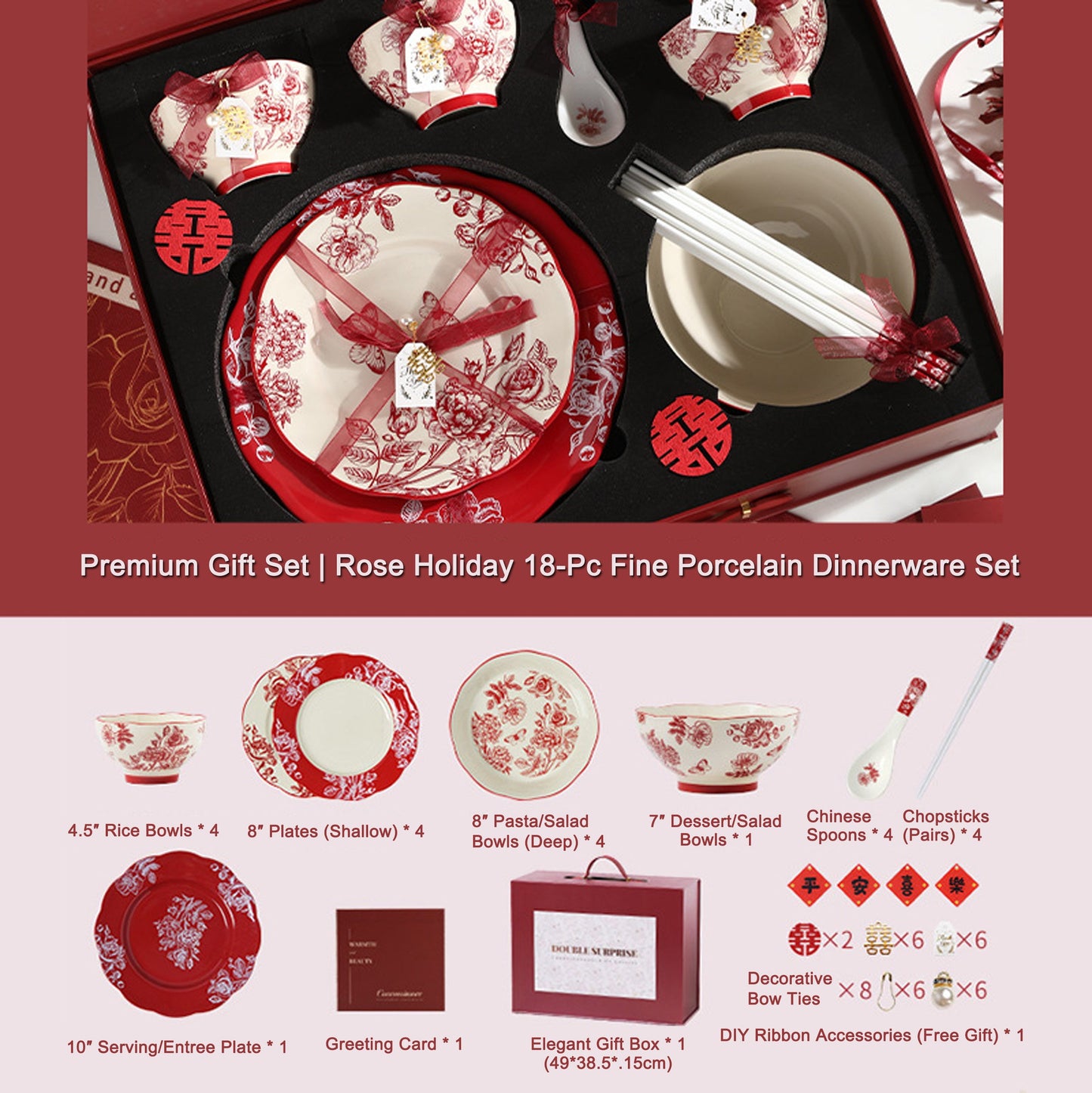 High-end Bowl and Plate Tableware Ceramic Wedding Gift for Bride Red Bowl Plate Chopstick Set Housewarming New Home Wedding Gift Box
