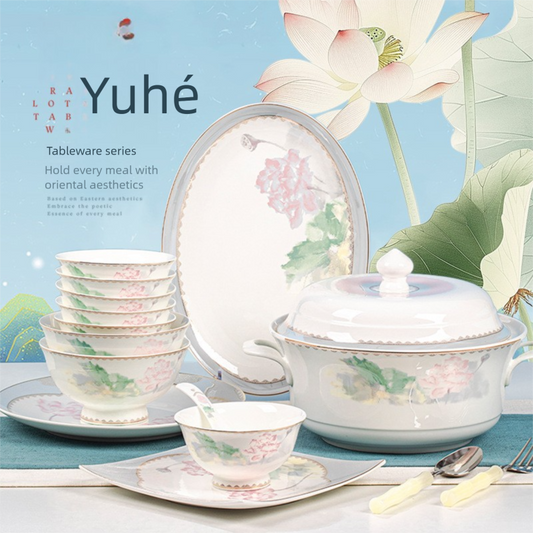 Jingdezhen Ceramic Tableware Set Bowl Household New Chinese Style Housewarming Gift Bowl Plate Dish Set Household