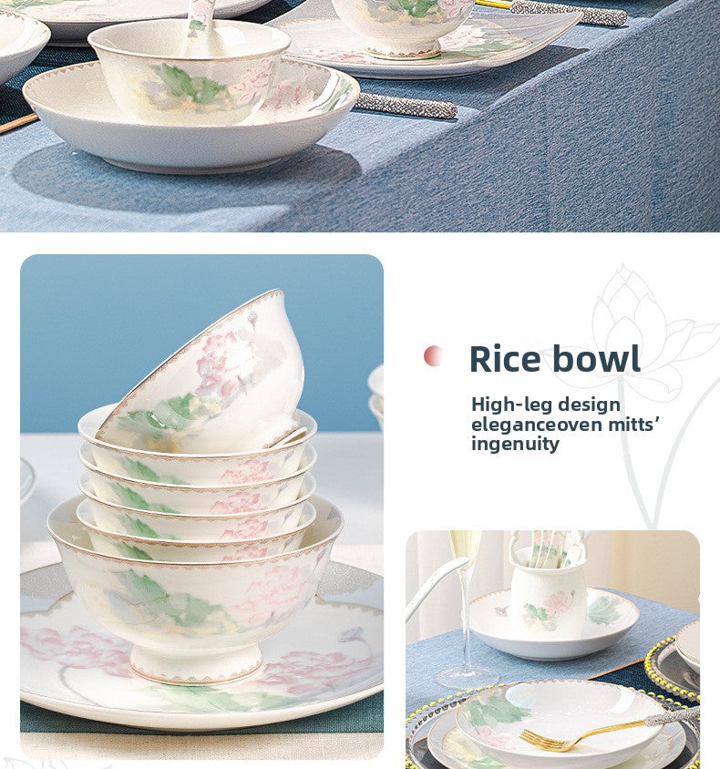 Jingdezhen Ceramic Tableware Set Bowl Household New Chinese Style Housewarming Gift Bowl Plate Dish Set Household