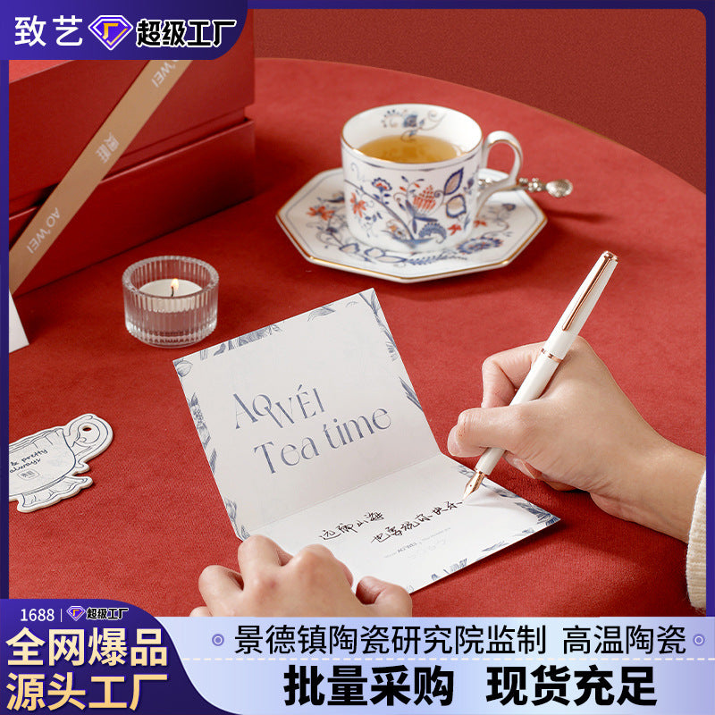 Jingdezhen Ceramic Custom Cup Saucer Teapot Teacup Afternoon Tea Set Housewarming Gift Coffee Cup Set Gift Box