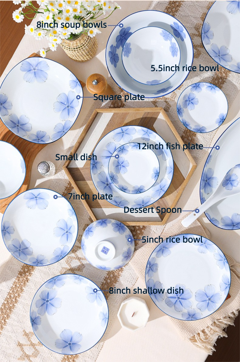 Jingdezhen Underglaze Ceramic Bowl and Plate Set 2025 New Household Tableware Bowl Dish Rice Bowl Vegetable Plate Soup Bowl