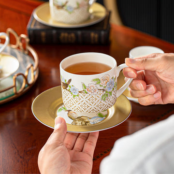 Qinsehe Ming Bone China Coffee Cup & Saucer Set – Luxury Tea Gift Box