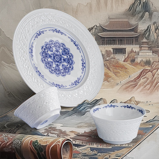 Dunhuang Cultural and Creative Jingdezhen Bone China Tableware Gift Set Custom Underglaze Color Bowl and Plate Set for Home Housewarming Gift