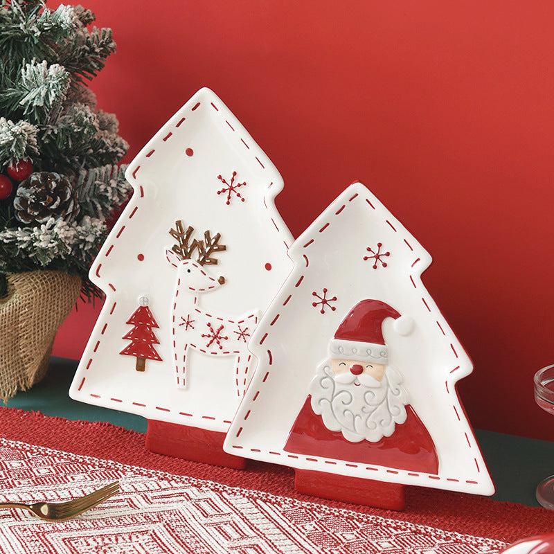 Christmas Santa Claus Plate, Creative Tree-Shaped Plate, Dinner Plate, Dessert Plate, Tableware, and Holiday Set