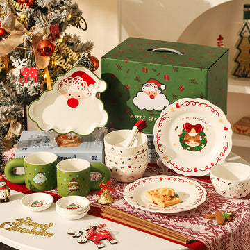 High-quality Christmas ceramic tableware gift set, including mugs, bowls, plates, and event gifts.