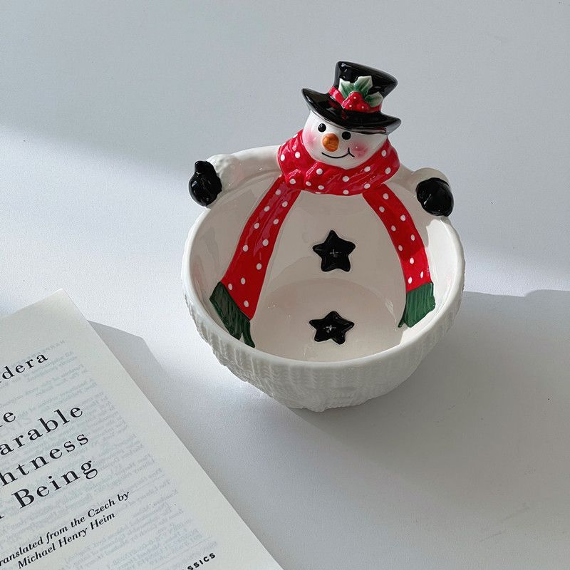 Christmas snowman plate, ceramic plate, atmospheric dessert plate, creative and cute Christmas gift.