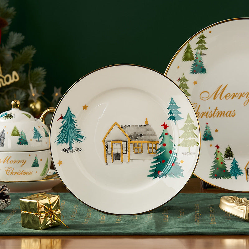 Christmas tree tableware set, ceramic rice bowl, cute dessert plate