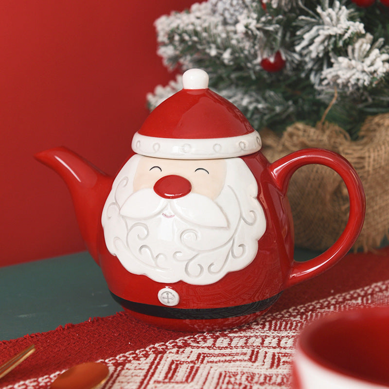 European-style Santa Claus ceramic coffee cup and saucer set, creative gift teapot, embossed afternoon tea cup and saucer tea set