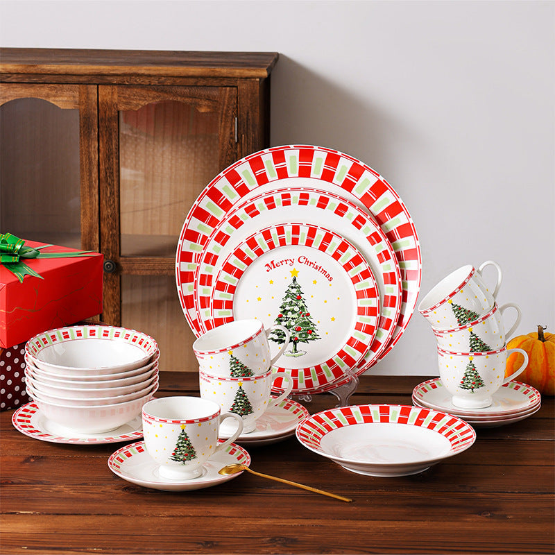 Simple, retro flat plate set, high-end home dining set, Christmas tableware, ceramic serving plates.