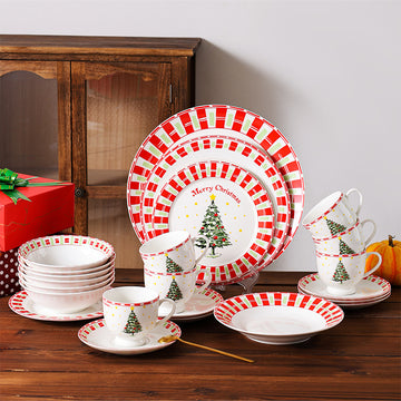 Simple, retro flat plate set, high-end home dining set, Christmas tableware, ceramic serving plates.
