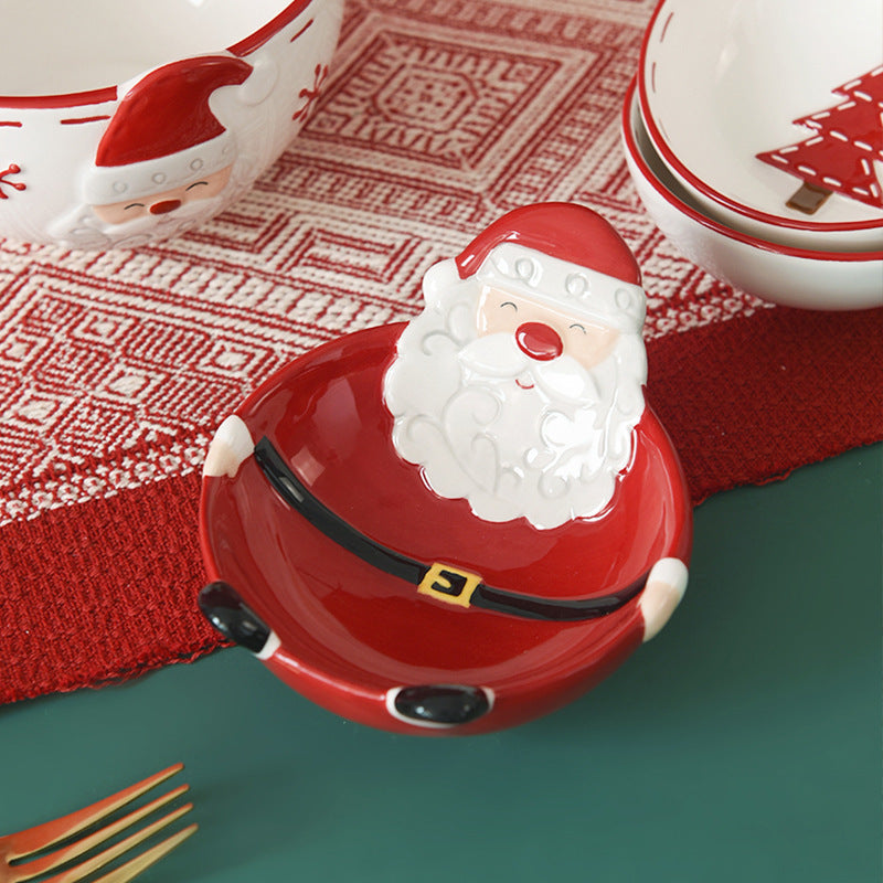 Nordic Stitched Santa Claus Ceramic Rice Bowl with Hand-Painted Relief Design and Underglaze Color Creative Bowl, Perfect for Gifting