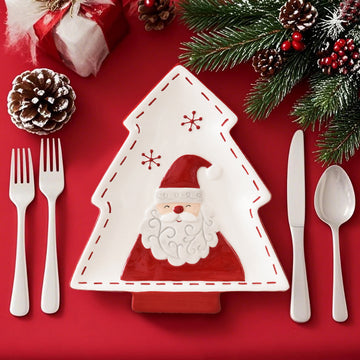 Christmas Santa Claus Plate, Creative Tree-Shaped Plate, Dinner Plate, Dessert Plate, Tableware, and Holiday Set
