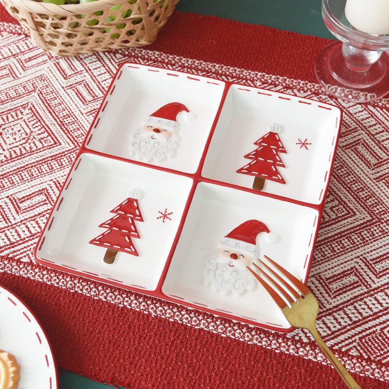 Christmas Practical Multi-Person Serving Plate Series Ceramic Santa Claus Plates, New Amazon Cross-Border Products