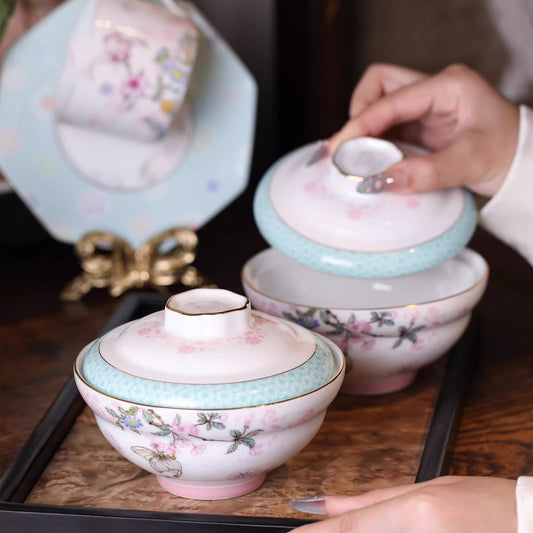 Aowei Afternoon Tea Tableware High White Porcelain Ceramic Covered Bowl Jingdezhen Covered Dim Sum Bowl Household Small Bowl Gift Box Set