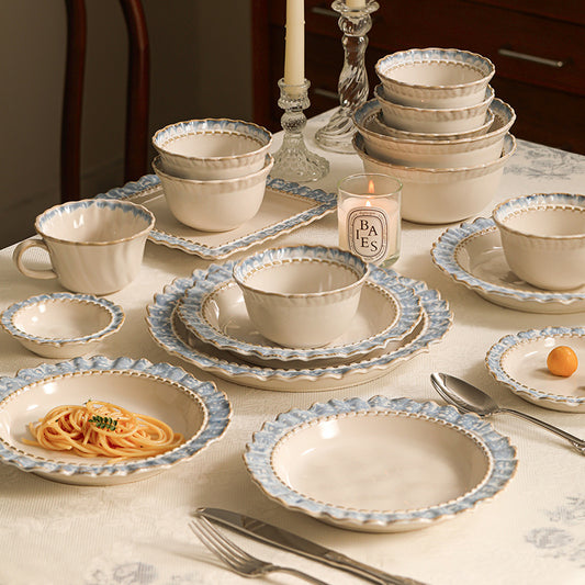 French Retro Ceramic Tableware Gift Set Bowls and Plates Home Luxury High-End Housewarming Bowls Plates Chopsticks Soup Bowls